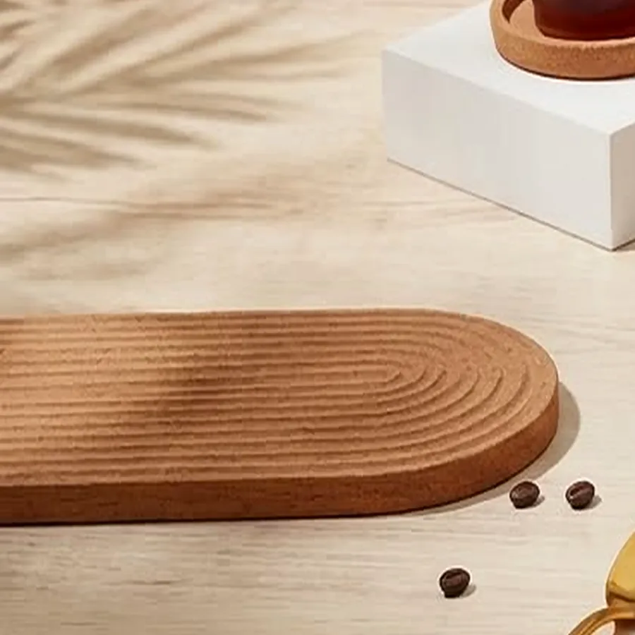 Coffee beans and a wooden serving board on the Vita Bella counter
